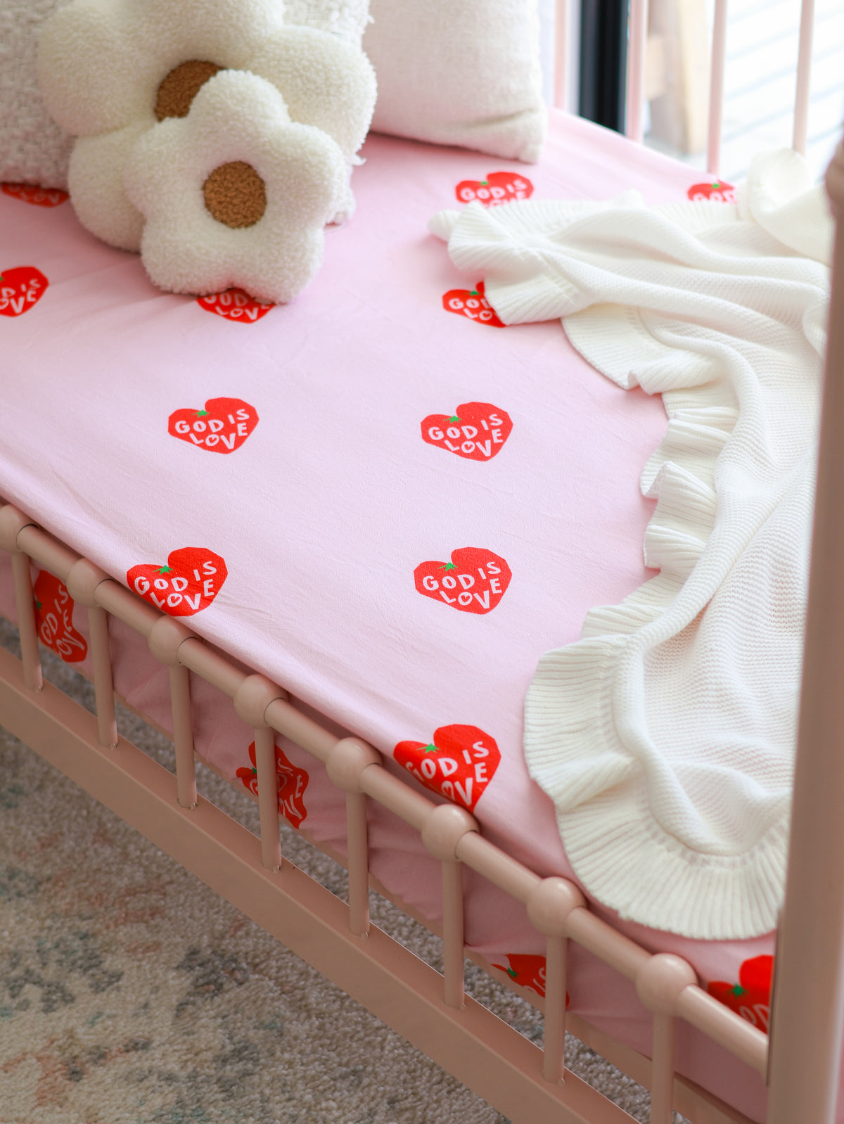 God is Love Organic Washed Cotton COT SHEET